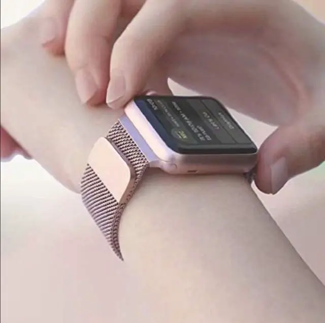 Alt view image 5 of 7 - For Apple Watch 6/5/4/3/2/1/SE Band Replacement Stainless Steel 38mm 40mm 42mm 44mm , Milan magnetic metal strap with Screen Protector Case Sports Wristband,42mm,Rose gold