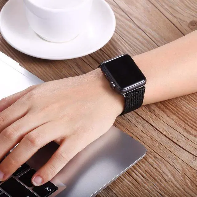 Alt view image 7 of 7 - For Apple Watch 6/5/4/3/2/1/SE Band Replacement Stainless Steel 38mm 40mm 42mm 44mm , Milan magnetic metal strap with Screen Protector Case Sports Wristband,40mm,Silver