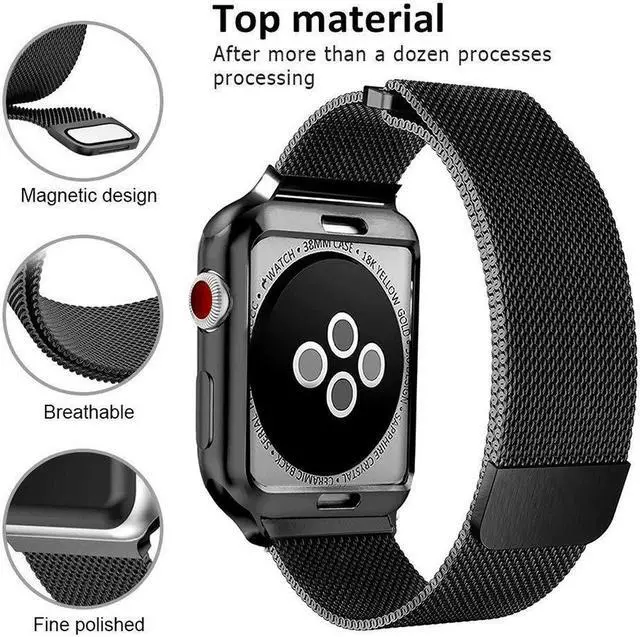 Alt view image 2 of 7 - For Apple Watch 6/5/4/3/2/1/SE Band Replacement Stainless Steel 38mm 40mm 42mm 44mm , Milan magnetic metal strap with Screen Protector Case Sports Wristband,40mm,Silver