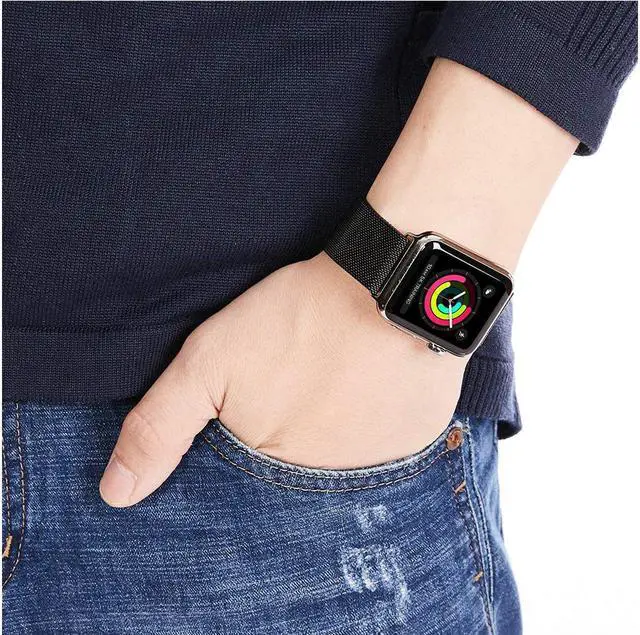 Alt view image 3 of 7 - For Apple Watch 6/5/4/3/2/1/SE Band Replacement Stainless Steel 38mm 40mm 42mm 44mm , Milan magnetic metal strap with Screen Protector Case Sports Wristband,40mm,Silver