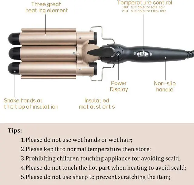 Alt view image 2 of 7 - 3 Barrel Curling Iron Wand Dual Voltage Hair Crimper Temperature Adjustable 25mm Hair Crimper ,1 Inch Ceramic Tourmaline Triple Barrels ,Hair Waving Styling Tools