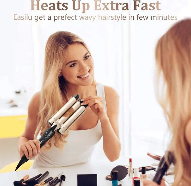 Alt view image 6 of 7 - 3 Barrel Curling Iron Wand Dual Voltage Hair Crimper Temperature Adjustable 25mm Hair Crimper ,1 Inch Ceramic Tourmaline Triple Barrels ,Hair Waving Styling Tools