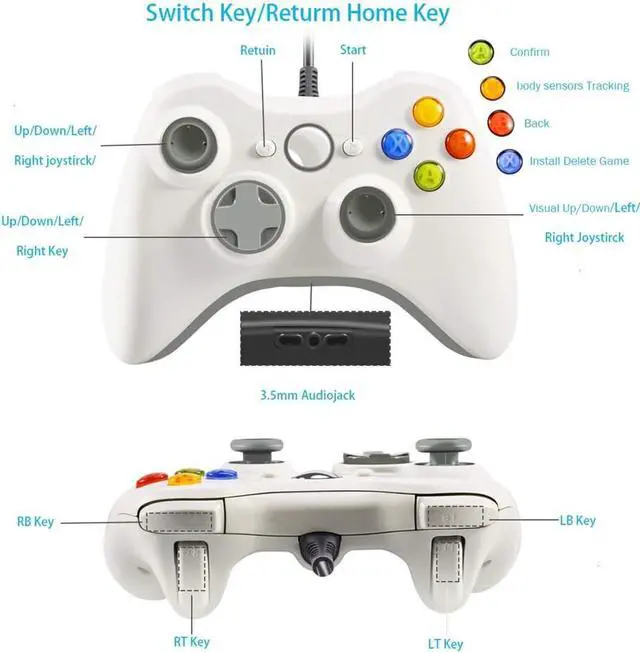 Alt view image 5 of 7 - Xbox 360 Wired Controller,  RUIWEN USB Gamepad, Joypad with Shoulders Buttons, for Microsoft Xbox360/Xbox 360 Slim/PC Windows 7 8 10 Game (Not Official Controller)
