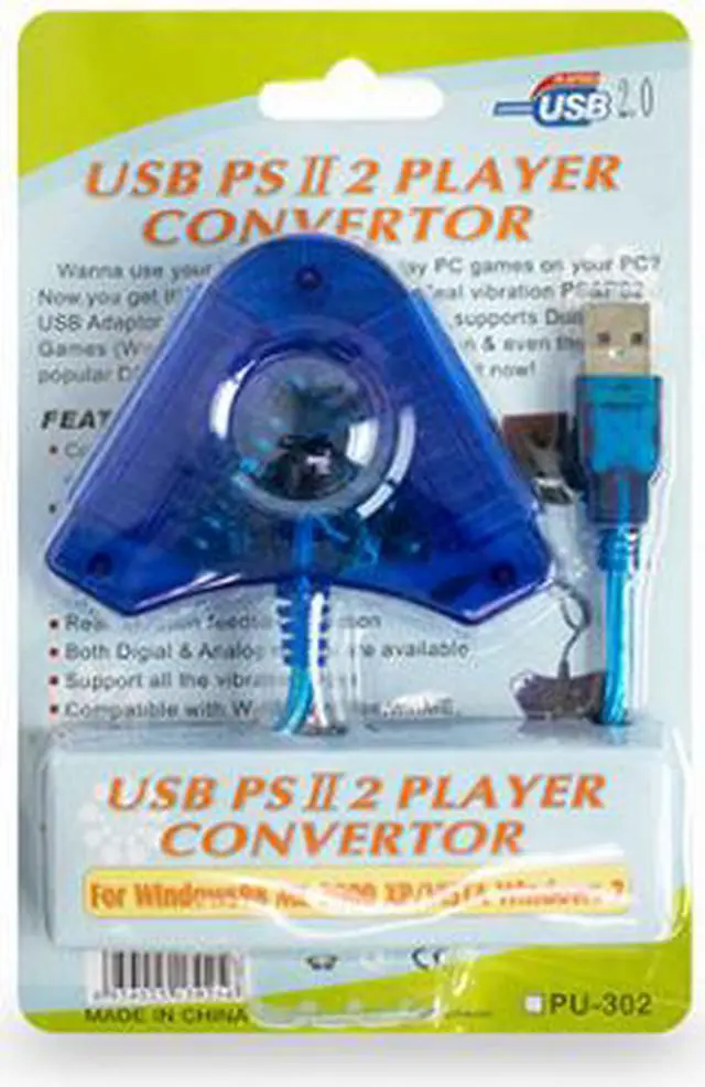 Alt view image 2 of 4 - Sakose P2 gamepad PS2 to USB converter wired gamepad PC converter blue triangle converter  With CD drive