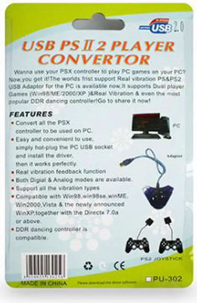 Alt view image 3 of 4 - Sakose P2 gamepad PS2 to USB converter wired gamepad PC converter blue triangle converter  With CD drive