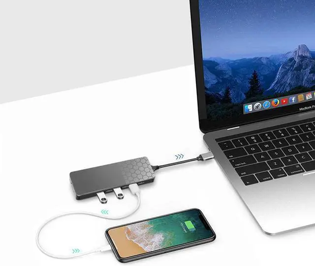 Alt view image 2 of 5 - 6 In 1Type-C Hub USB-C Type-C Hub Docking Station USB 3.0 / RJ45 Fast Speed Transfer SD TF Card Reader Adaptors Charger Hub