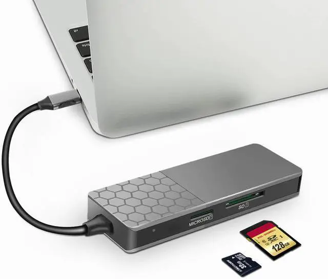 Alt view image 4 of 5 - 6 In 1Type-C Hub USB-C Type-C Hub Docking Station USB 3.0 / RJ45 Fast Speed Transfer SD TF Card Reader Adaptors Charger Hub