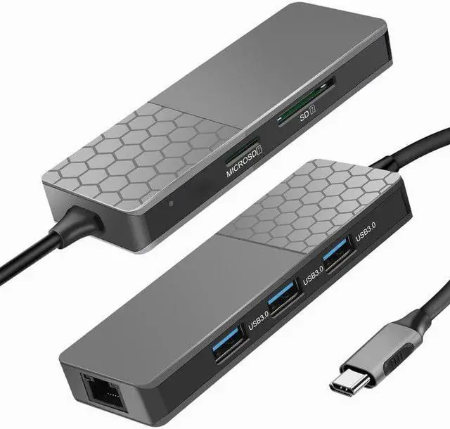 Alt view image 5 of 5 - 6 In 1Type-C Hub USB-C Type-C Hub Docking Station USB 3.0 / RJ45 Fast Speed Transfer SD TF Card Reader Adaptors Charger Hub