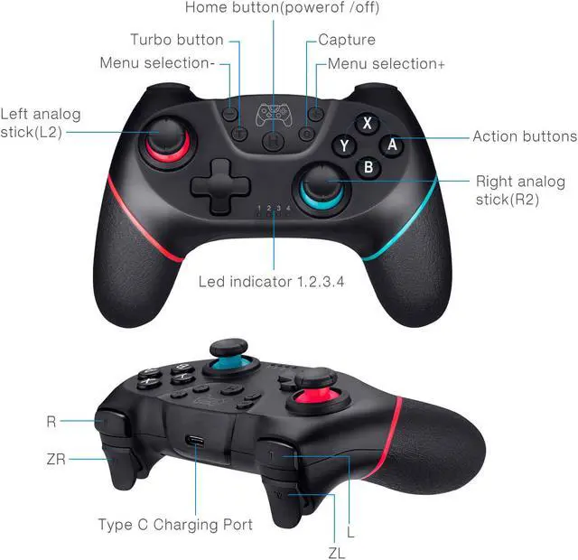 Alt view image 7 of 7 - For Nintendo Switch Wireless Pro Controller Gamepad Joypad Joystick Remote New