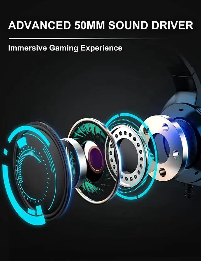 Alt view image 3 of 7 - ZIUMIER Gaming Headset with Microphone, Compatible with PS4 PS5 Xbox One PC Laptop, Over-Ear Headphones with LED RGB Light, Noise Canceling Mic, 7.1 Stereo Surround Sound