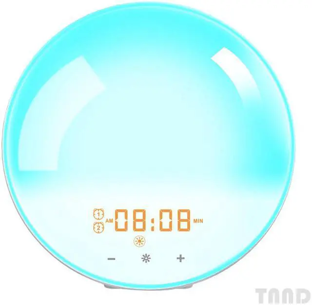 Main image of Wake-up lamp sunrise alarm clock, 7-color bedside night lamp, with sunrise sunset simulation, double alarm clock, snooze function, FM radio clock and 7 kinds of natural sounds Equipped with US charger