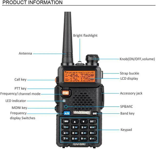 Alt view image 4 of 7 - BAOFENG 1.5" LCD 5W 136~174MHz / 400~520MHz Dual Band Walkie Talkie with 1-LED Flashlight (Black)