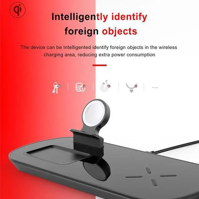 Alt view image 6 of 7 - Qi Wireless Charger for Apple Watch 3 in 1 Fast Wireless Charging Station Pad for Airpods Pro iPhone 11 Samsung S20