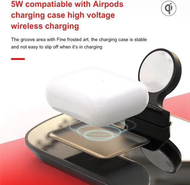 Alt view image 5 of 7 - Qi Wireless Charger for Apple Watch 3 in 1 Fast Wireless Charging Station Pad for Airpods Pro iPhone 11 Samsung S20