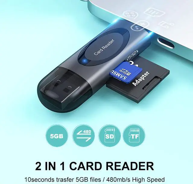 Alt view image 4 of 7 - SD Card Reader, Hannord USB 3.0 USB C Card Reader Adapter TF Memory Card Reader for SD, Micro SD, SDHC, SDXC, MMC Card Compatible with MacBook Pro, MacBook Air, Galaxy S20, iPad Pro, Computer, Laptop