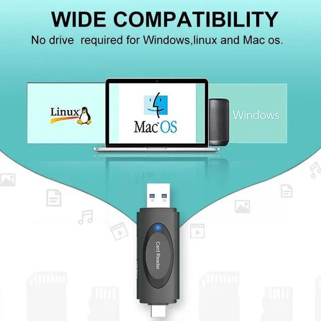 Alt view image 2 of 7 - SD Card Reader, Hannord USB 3.0 USB C Card Reader Adapter TF Memory Card Reader for SD, Micro SD, SDHC, SDXC, MMC Card Compatible with MacBook Pro, MacBook Air, Galaxy S20, iPad Pro, Computer, Laptop