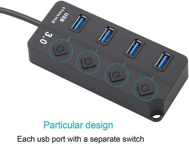 Alt view image 3 of 7 - USB Hub 3.0, Hannord 4-Port USB Data Hub Splitter with One Smart Charging Port Individual On/Off Switches and Power LED, USB Extension for MacBook, Mac Pro/Mini and More