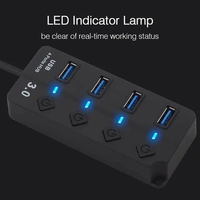 Alt view image 2 of 7 - USB Hub 3.0, Hannord 4-Port USB Data Hub Splitter with One Smart Charging Port Individual On/Off Switches and Power LED, USB Extension for MacBook, Mac Pro/Mini and More