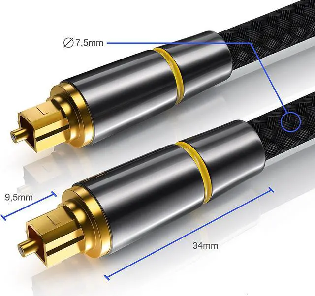 Alt view image 3 of 7 - Digital Optical Audio Cable Toslink Cable -[24K Gold-Plated, Ultra-Durable] Hannord Nylon Braided Fiber Optic Male to Male Cord for Home Theater, Sound Bar, TV, PS4, Xbox, Playstation & More - 6.6ft