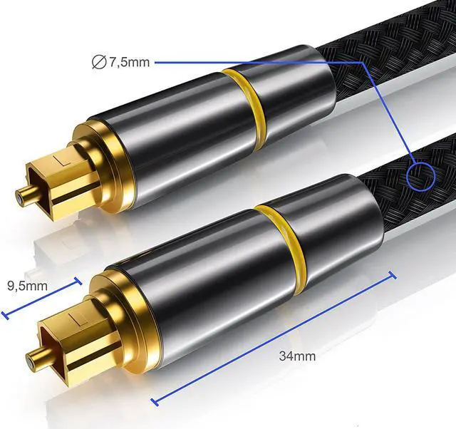 Alt view image 3 of 7 - Digital Optical Audio Cable Toslink Cable -[24K Gold-Plated, Ultra-Durable] Hannord Nylon Braided Fiber Optic Male to Male Cord for Home Theater, Sound Bar, TV, PS4, Xbox, Playstation & More - 33ft