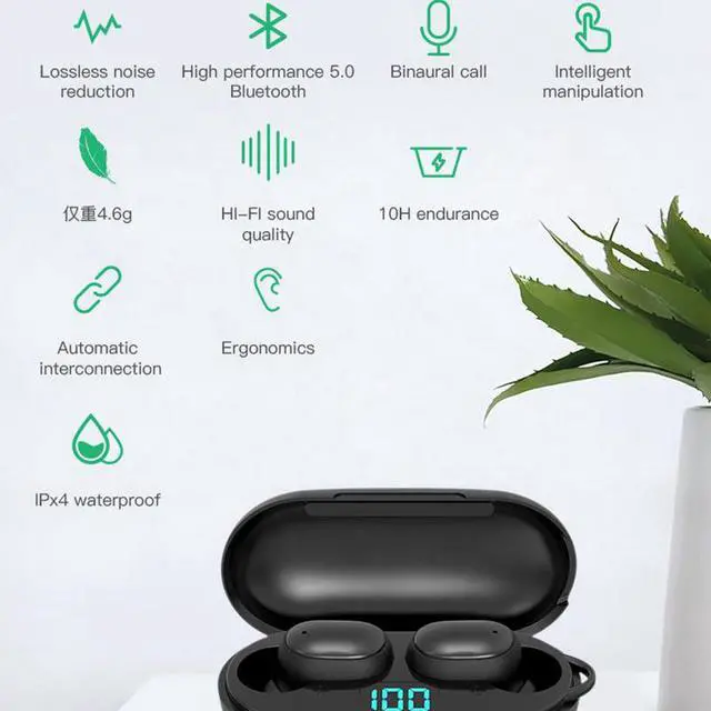 Alt view image 2 of 7 - Wireless Earbuds Bluetooth 5.0 Earbuds Deep Bass CVC Noise Cancellation IPX4 Waterproof Sport Wireless Headphones 10H Playtime with Charging Case for iPhone/Samsung/Android