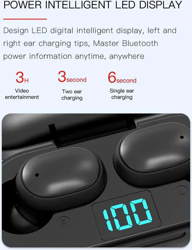 Alt view image 3 of 7 - Wireless Earbuds Bluetooth 5.0 Earbuds Deep Bass CVC Noise Cancellation IPX4 Waterproof Sport Wireless Headphones 10H Playtime with Charging Case for iPhone/Samsung/Android