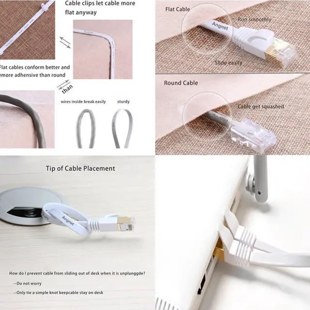 Alt view image 2 of 7 - Hannord Cat 7 Flat Ethernet Cable 10 Gigabit Computer Network Cord for Xbox PS4 Modem Router Networking Switch (White, 10M/33ft.)
