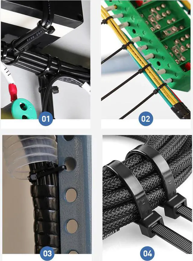 Alt view image 6 of 7 - 100pcs Cable Zip Ties Heavy Duty 8 Inch, Hannord Premium Plastic Wire Ties with 40 lbs Tensile Strength, Self-Locking Black Nylon Tie Wraps for Indoor and Outdoor - Black