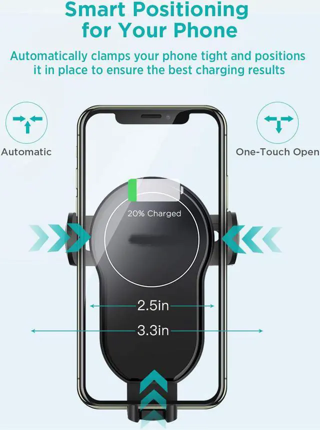 Alt view image 4 of 7 - Hannord Wireless Car Charger,15W Qi Fast Charging Car Mount Charger Auto-Clamping Smart Positioning Air Vent Phone Holder Compatible with iPhone11/11Pro/11Pro Max/XS/XR/X/8/8+,SamsungS10/S10+/S9/S8