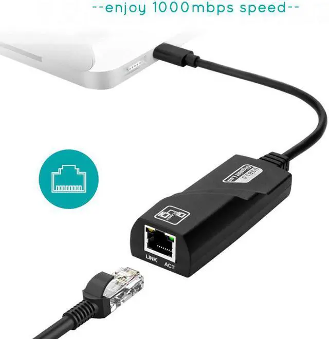 Alt view image 4 of 7 - USB C to Ethernet Adapter, Hannord RJ45 to USB C Type-C Gigabit Ethernet LAN Network Adapter, Compatible for MacBook Pro 2020/2019/2018/2017, MacBook Air, Dell XPS and More