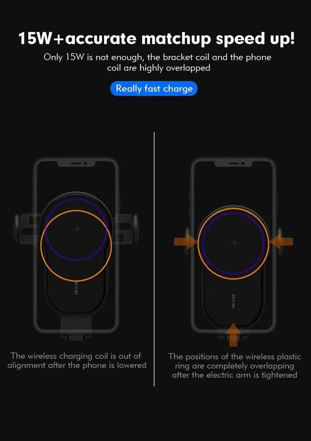 Alt view image 7 of 7 - Hannord Wireless Car Charger,15W Qi Fast Charging Car Mount Charger Auto-Clamping Smart Positioning Air Vent Phone Holder Compatible with iPhone11/11Pro/11Pro Max/XS/XR/X/8/8+,SamsungS10/S10+/S9/S8