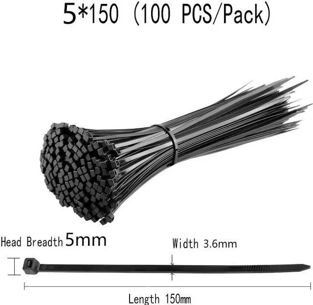 Alt view image 6 of 7 - 100pcs Cable Zip Ties Heavy Duty 6 Inch, Hannord Premium Plastic Wire Ties with 40 lbs Tensile Strength, Self-Locking Black Nylon Tie Wraps for Indoor and Outdoor - Black