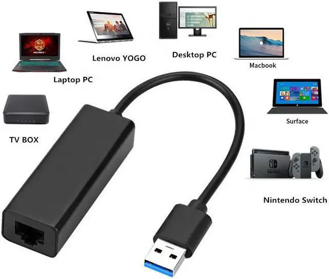 Alt view image 3 of 6 - Hannord USB Ethernet Adapter, Aluminum Alloy USB 3.0 to 10/100/1000 Gigabit Ethernet LAN Network Adapter Ethernet Compatible for Nintendo Switch MacBook, Surface Pro, Notebook PC - Black