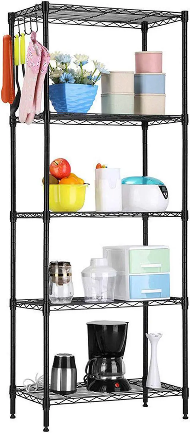 Alt view image 3 of 7 - Hannord 5-Tier Wire Shelving, Metal Wire Shelf Storage Rack, Durable Organizer Unit Perfect for Kitchen Garage Pantry Organization in Black, 21.25" W x 11.42" D x 59" H - Black
