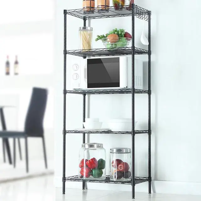 Alt view image 4 of 7 - Hannord 5-Tier Wire Shelving, Metal Wire Shelf Storage Rack, Durable Organizer Unit Perfect for Kitchen Garage Pantry Organization in Black, 21.25" W x 11.42" D x 59" H - Black