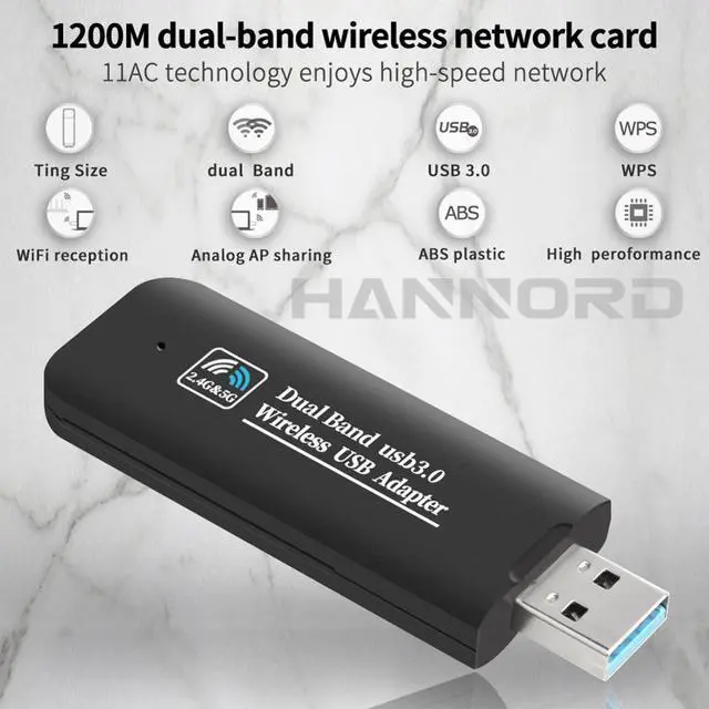 Alt view image 4 of 7 - Hannord 1200Mbps USB WiFi Mini Network Adapter Dual Band AC 5.8GHz/866Mbps 2.4GHz/300Mbps USB 3.0 WiFi Adapter for Desktop Laptop PC with Windows XP/7/8/8.1/10 Linux Mac OS