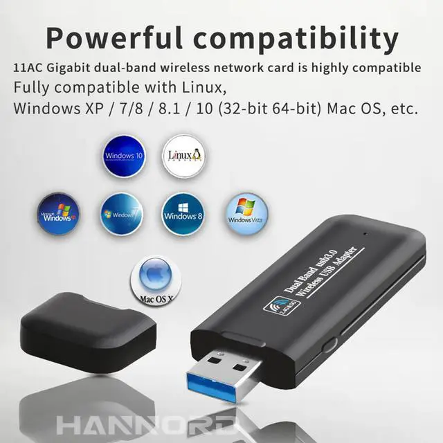 Alt view image 3 of 7 - Hannord 1200Mbps USB WiFi Mini Network Adapter Dual Band AC 5.8GHz/866Mbps 2.4GHz/300Mbps USB 3.0 WiFi Adapter for Desktop Laptop PC with Windows XP/7/8/8.1/10 Linux Mac OS