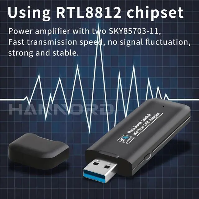 Alt view image 7 of 7 - Hannord 1200Mbps USB WiFi Mini Network Adapter Dual Band AC 5.8GHz/866Mbps 2.4GHz/300Mbps USB 3.0 WiFi Adapter for Desktop Laptop PC with Windows XP/7/8/8.1/10 Linux Mac OS
