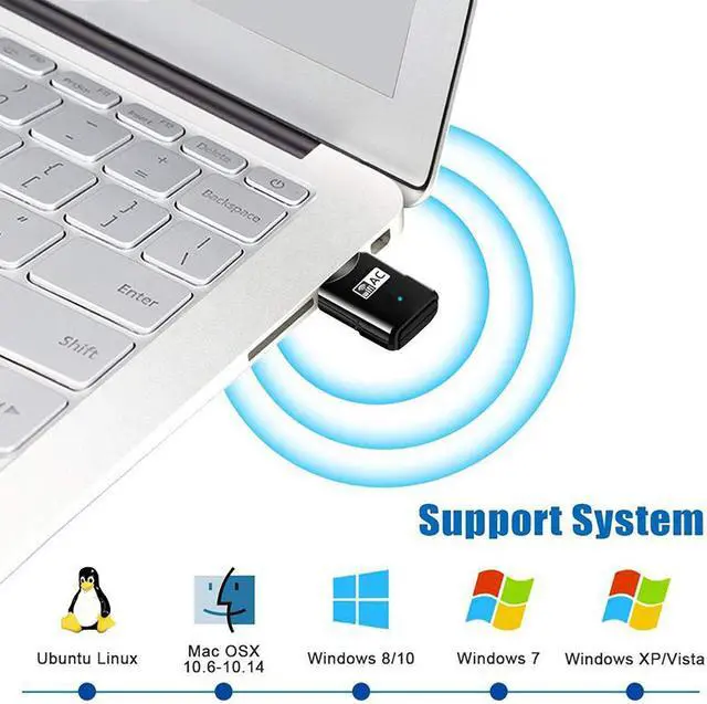 Alt view image 2 of 7 - Hannord USB WiFi Adapter - Dual Band 2.4G/5G Mini Wi-fi ac Wireless Network Card Dongle with High Gain Antenna for Desktop Laptop PC Support Windows XP Vista/7/8/8.1/10 (USB WiFi 600Mbps)