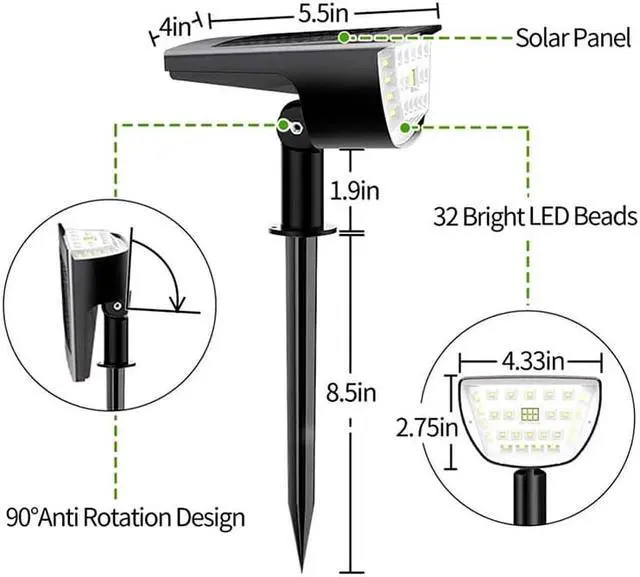 Alt view image 7 of 7 - Hannord 32 LED Solar Landscape Spotlights, Wireless Waterproof Solar Landscaping Spotlights Outdoor Solar Powered Wall Lights for Yard Garden Driveway Porch Walkway Pool Patio- Cold White(4 Pack)