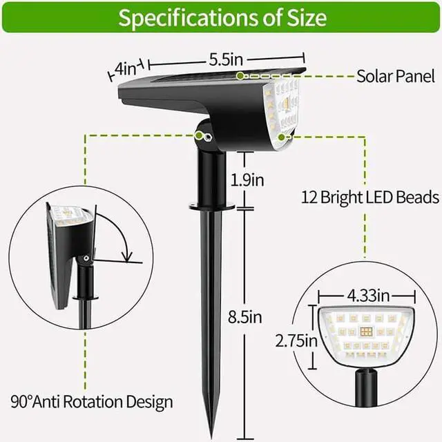 Alt view image 7 of 7 - Hannord 32 LED Solar Landscape Spotlights, Wireless Waterproof Solar Landscaping Spotlights Outdoor Solar Powered Wall Lights for Yard Garden Driveway Porch Walkway Pool Patio- Warm White(4 Pack)