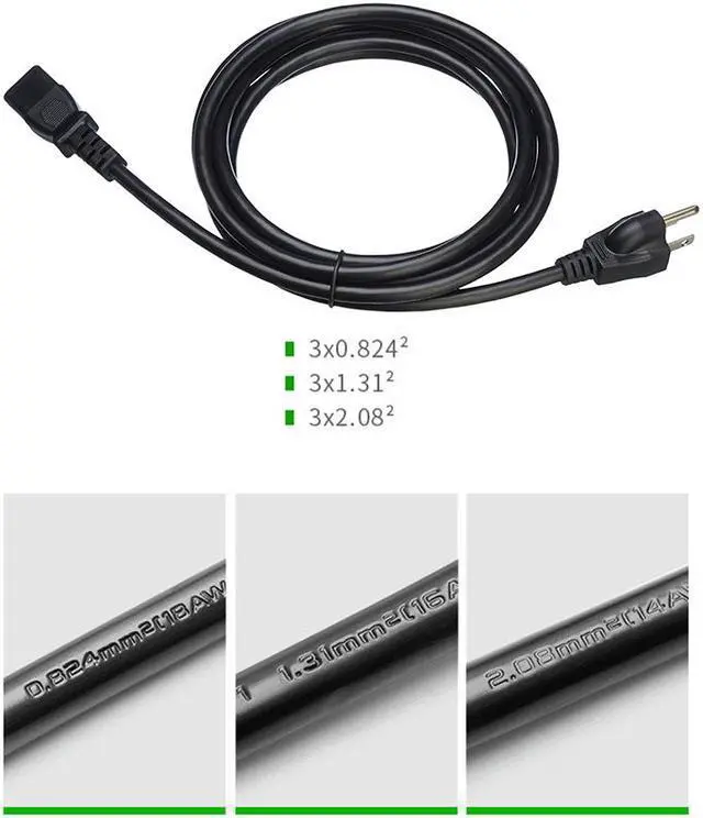 Alt view image 5 of 7 - Hannord Replacement Power Cable For Computers, TVs, Monitors, & More - 3.3 Feet Black Universal Cord Works With Any 3 Pin AC Power Connection - 18 Gauge Wire