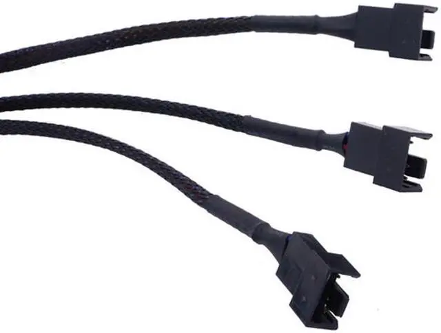 Alt view image 4 of 7 - Hannord PWM Fan Splitter Adapter Cable Sleeved Braided Y Splitter Computer PC 4 Pin Fan Extension Power Cable 1 to 3 Converter 10.6 inches (2 Pack)