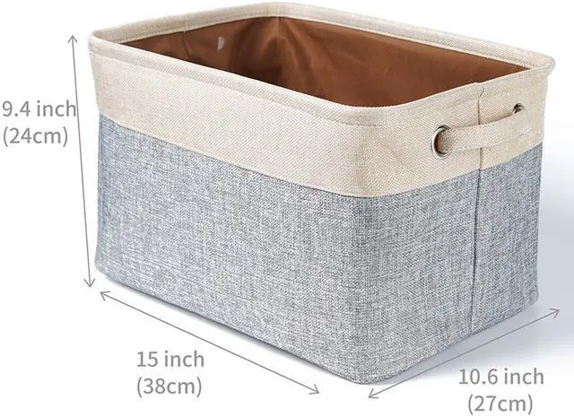 Alt view image 4 of 7 - Hannord Large Storage Basket Bin Set [3-Pack] Storage Cube Box Foldable Canvas Fabric Collapsible Organizer With Handles For Home Office Closet (Beige / Grey)