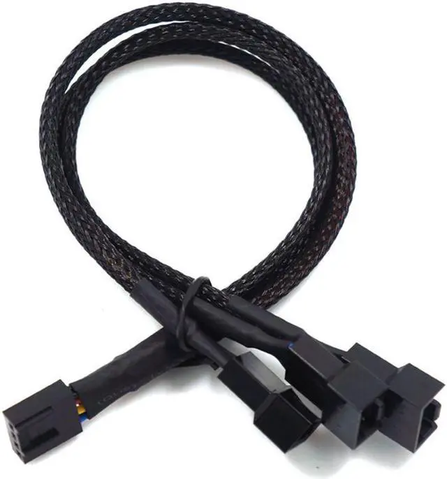 Alt view image 5 of 7 - Hannord PWM Fan Splitter Adapter Cable Sleeved Braided Y Splitter Computer PC 4 Pin Fan Extension Power Cable 1 to 3 Converter 10.6 inches (2 Pack)