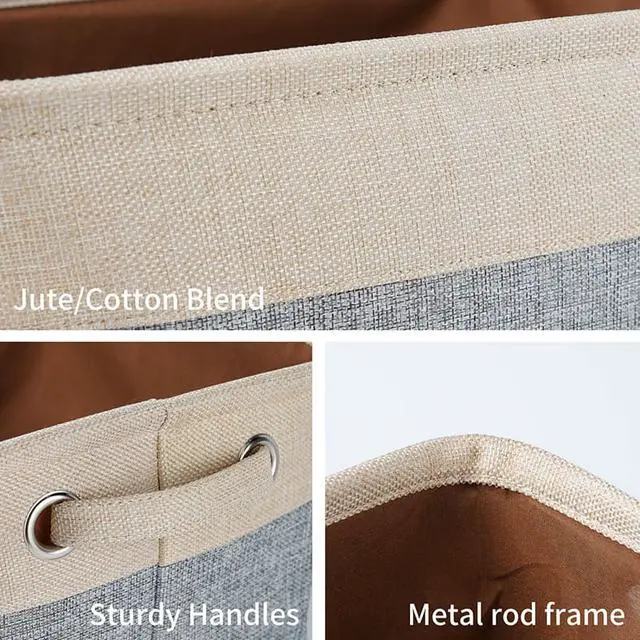Alt view image 3 of 7 - Hannord Large Storage Basket Bin Set [3-Pack] Storage Cube Box Foldable Canvas Fabric Collapsible Organizer With Handles For Home Office Closet (Beige / Grey)
