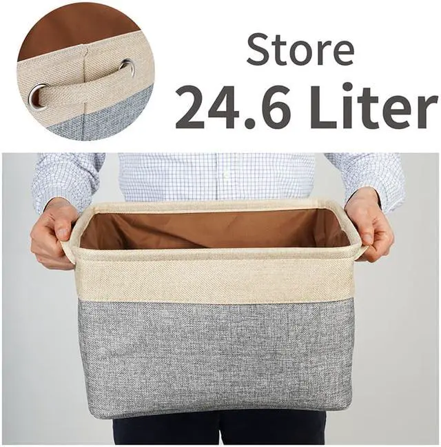 Alt view image 2 of 7 - Hannord Large Storage Basket Bin Set [3-Pack] Storage Cube Box Foldable Canvas Fabric Collapsible Organizer With Handles For Home Office Closet (Beige / Grey)
