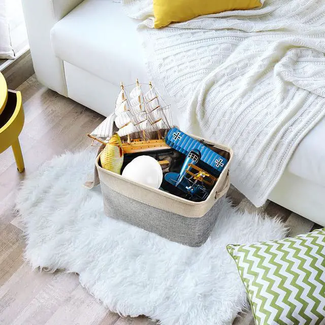 Alt view image 5 of 7 - Hannord Large Storage Basket Bin Set [3-Pack] Storage Cube Box Foldable Canvas Fabric Collapsible Organizer With Handles For Home Office Closet (Beige / Grey)