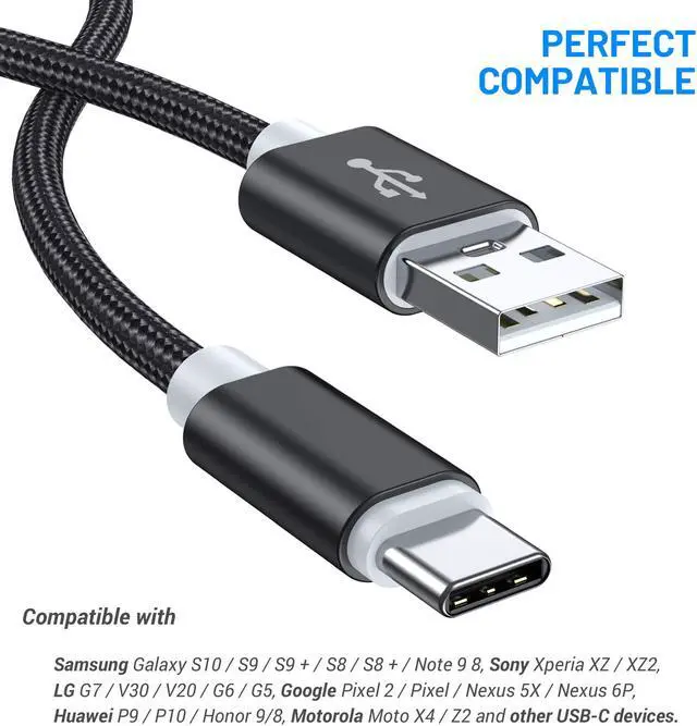 Alt view image 6 of 7 - USB Type C Fast Charging Cable, Hannord 4 Pack (0.8/3.3/3.3/6.6FT) Nylon Braided Data Sync Transfer Cord, Compatible with Samsung Galaxy S10 S9 Note 9 8, LG G7 V30 V20 G6, Google Pixel (Black)