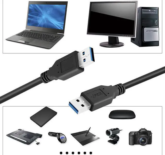 Alt view image 4 of 4 - Hannord USB 3.0 A to A Cable Type A Male to Male Cable Cord for Data Transfer Hard Drive Enclosures Printers Modems Cameras (Black, 1ft.)